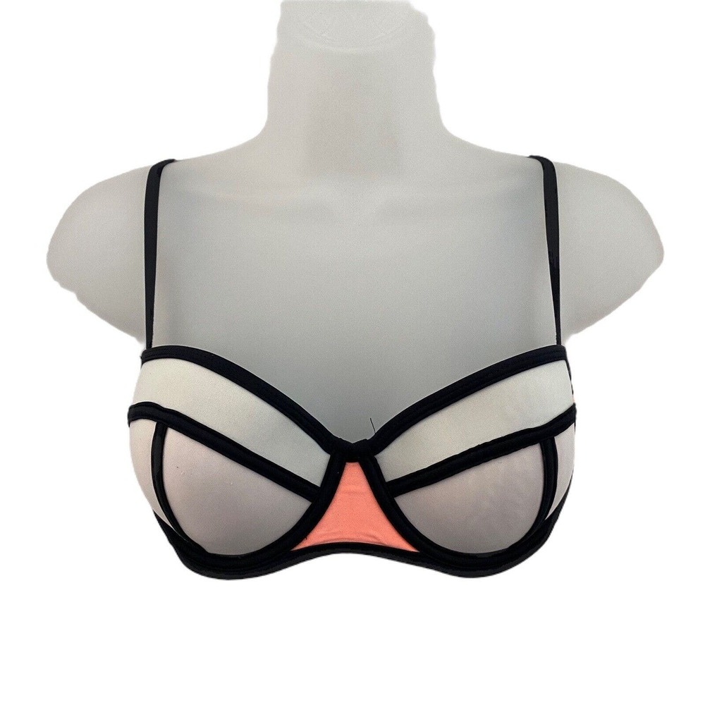 Triangl Small + Bikini Top Colorblock Black White Coral Neon Neoprene